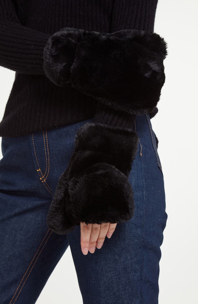 Apparis Coco Faux Fur Mittens, Alternate, color, Noir