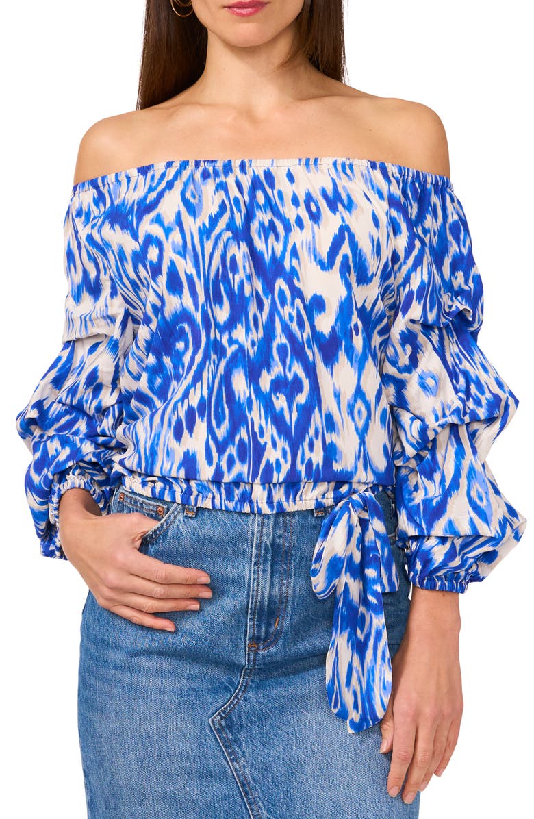 Vince Camuto Ikat Print Off the Shoulder Bubble Sleeve Top, Main, color, 