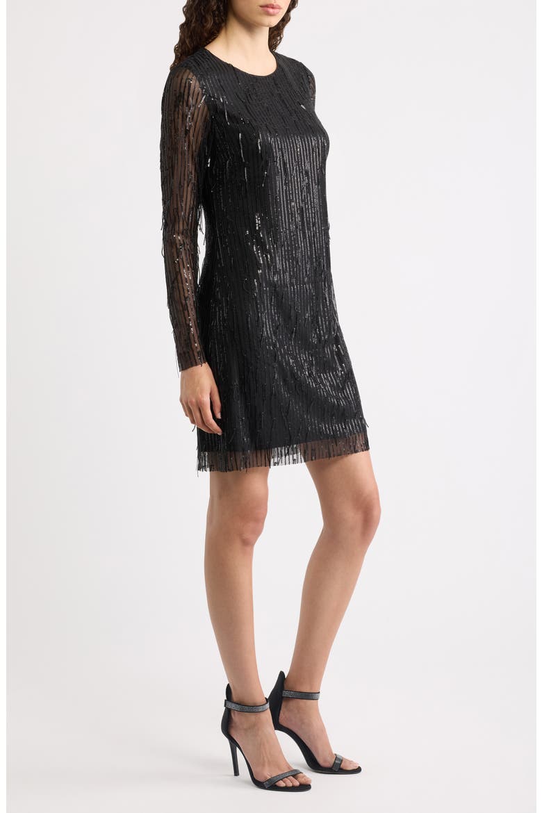 Fringe Sequin Long Sleeve Dress, Alternate, color, BLACK