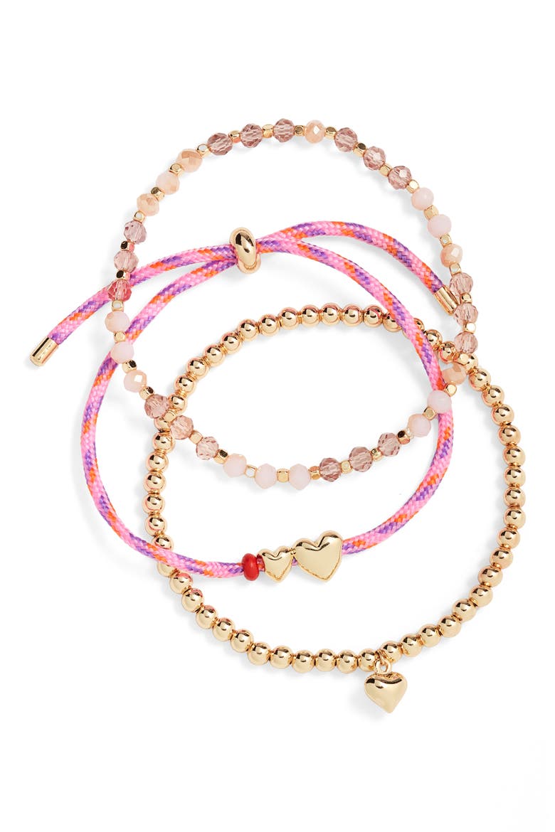 Gift Boxed Assorted 3-Pack Beaded Bracelets, Alternate, color, PINK MULTI- GOLD