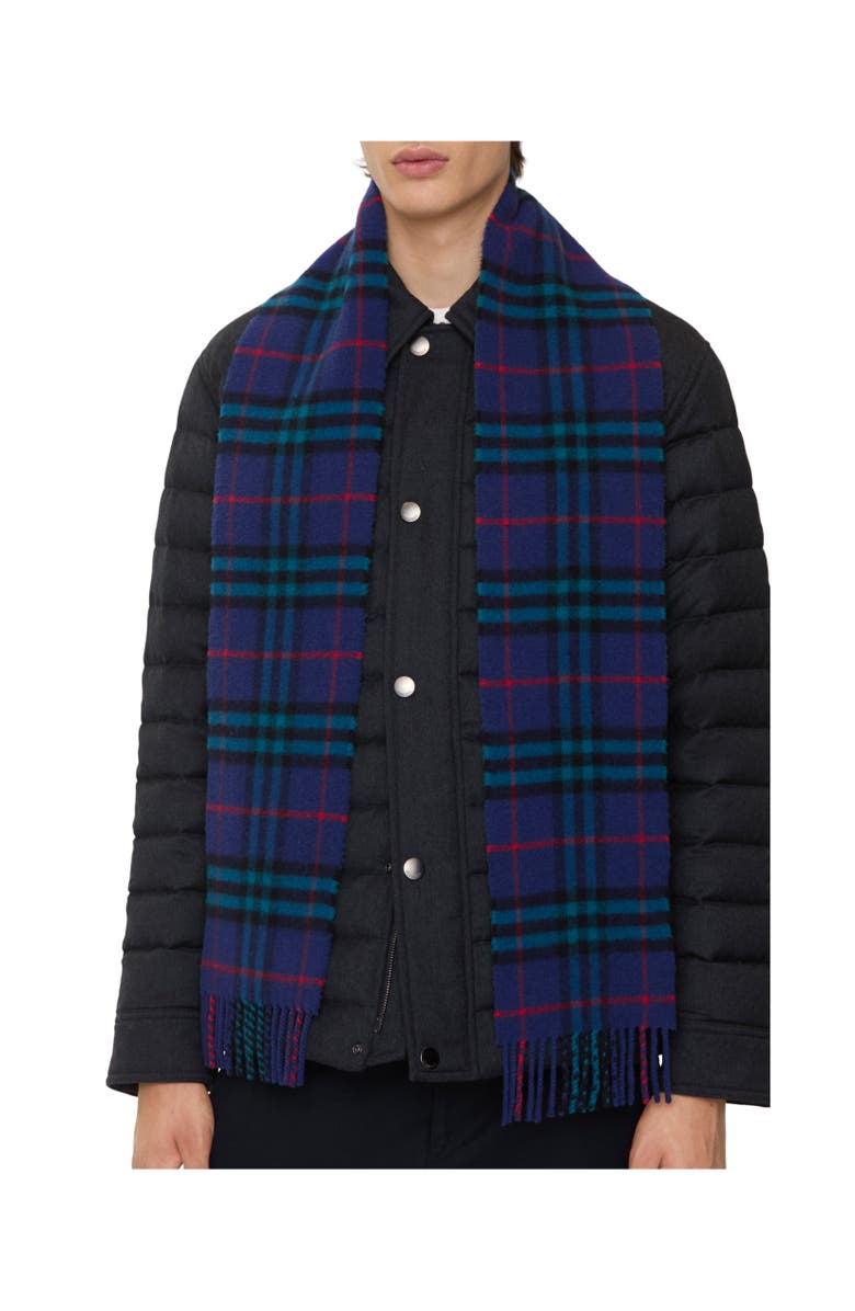 Burberry Narrow Check Cashmere Scarf, Alternate, color, Bugle Blue