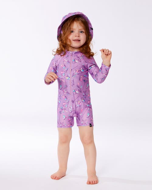 Deux Par Deux Baby Girl's Printed Long Sleeve One-piece Rashguard Old Mauve And Multicolored Butterf In Pink