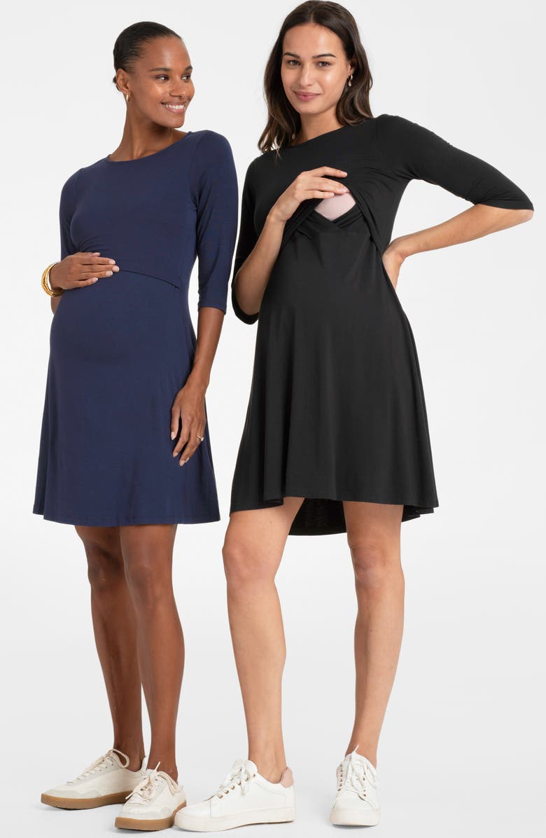 Seraphine Assorted 2-Pack A-Line Maternity/Nursing Dresses, Alternate, color,