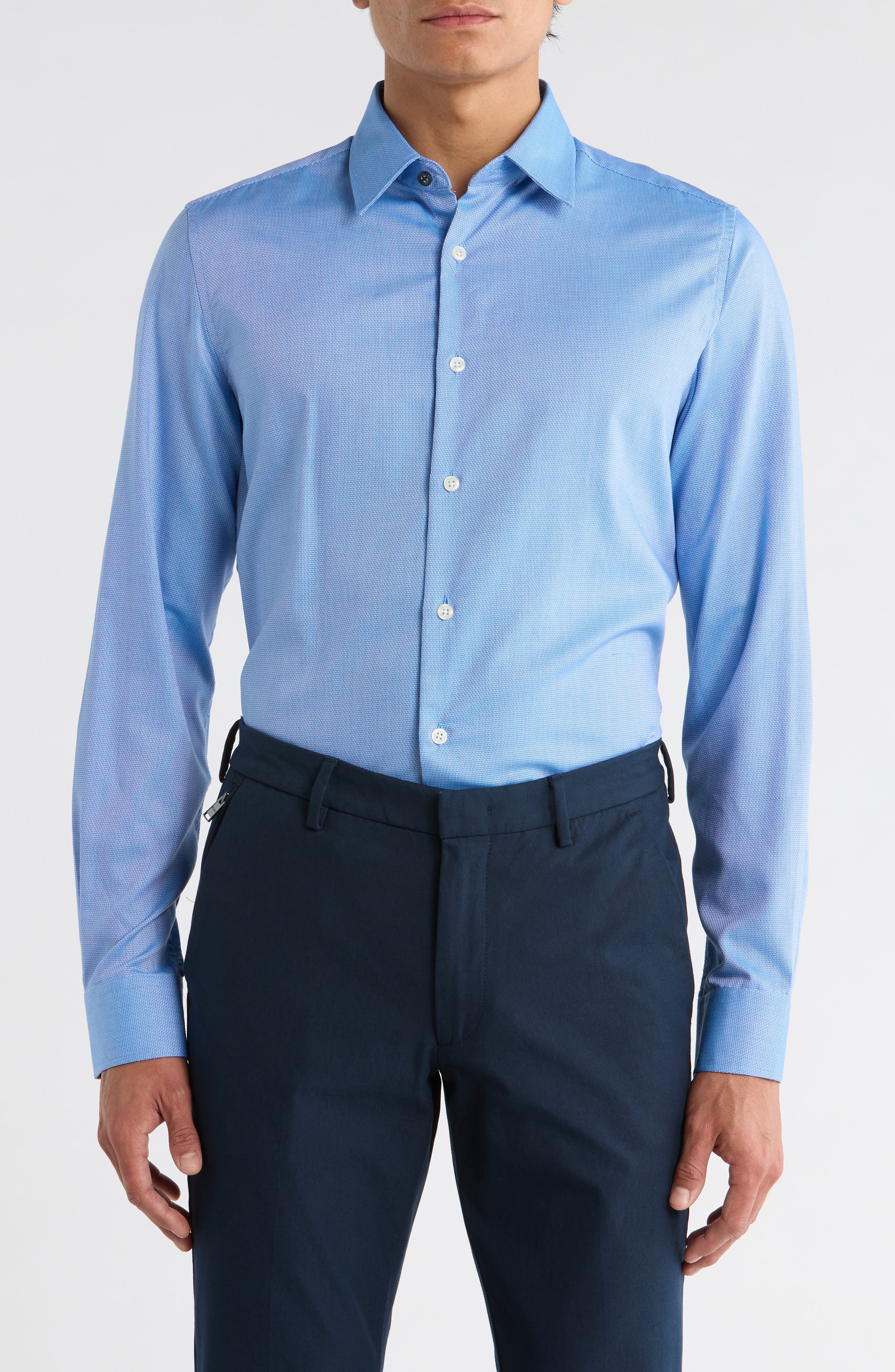 Duchamp Slim Fit Textured Stretch Cotton Dress Shirt