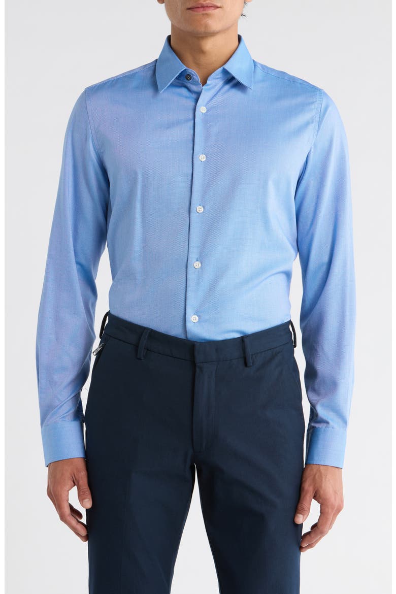 Slim Fit Textured Stretch Cotton Dress Shirt, Main, color, BLUE