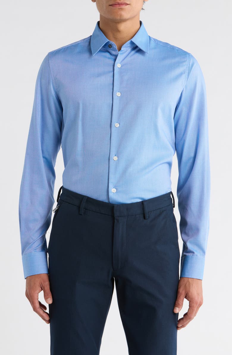 Duchamp Slim Fit Textured Stretch Cotton Dress Shirt, Main, color, Blue