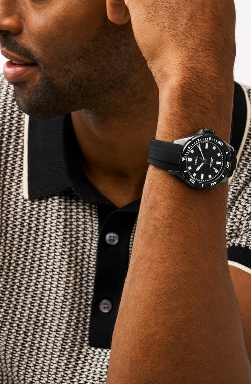 Fossil Dalton Three Hand Quartz Silicone Strap Watch, 42mm In Black