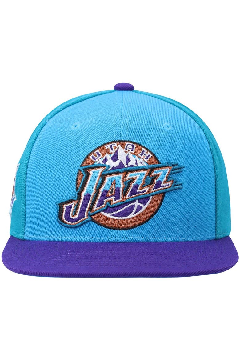 Men's Mitchell & Ness Turquoise/Purple Utah Jazz Hardwood Classics On The Block Snapback Hat, Alternate, color, Turquoise