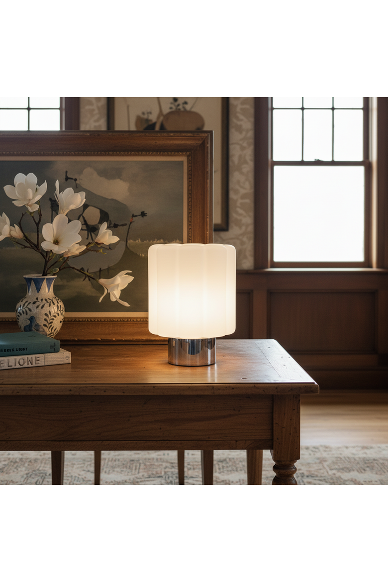 Addison 9" Chrome Matte Glass Integrated LED Table Lamp with Sliding Dimmer, Alternate, color, Chrome