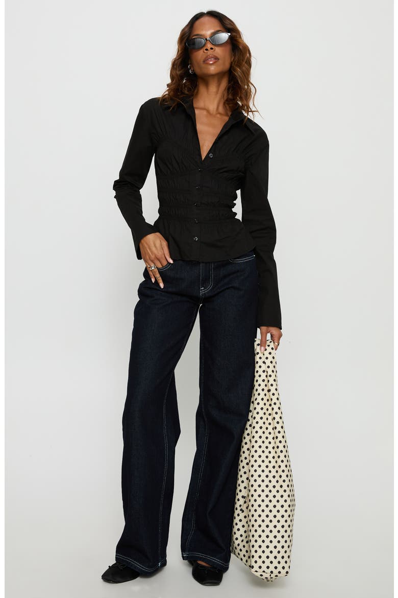 Lisel Shirred Long Sleeve Top, Alternate, color, BLACK