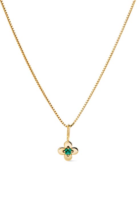 Gold Pendant Necklace - Emerald Flower Charm Necklace