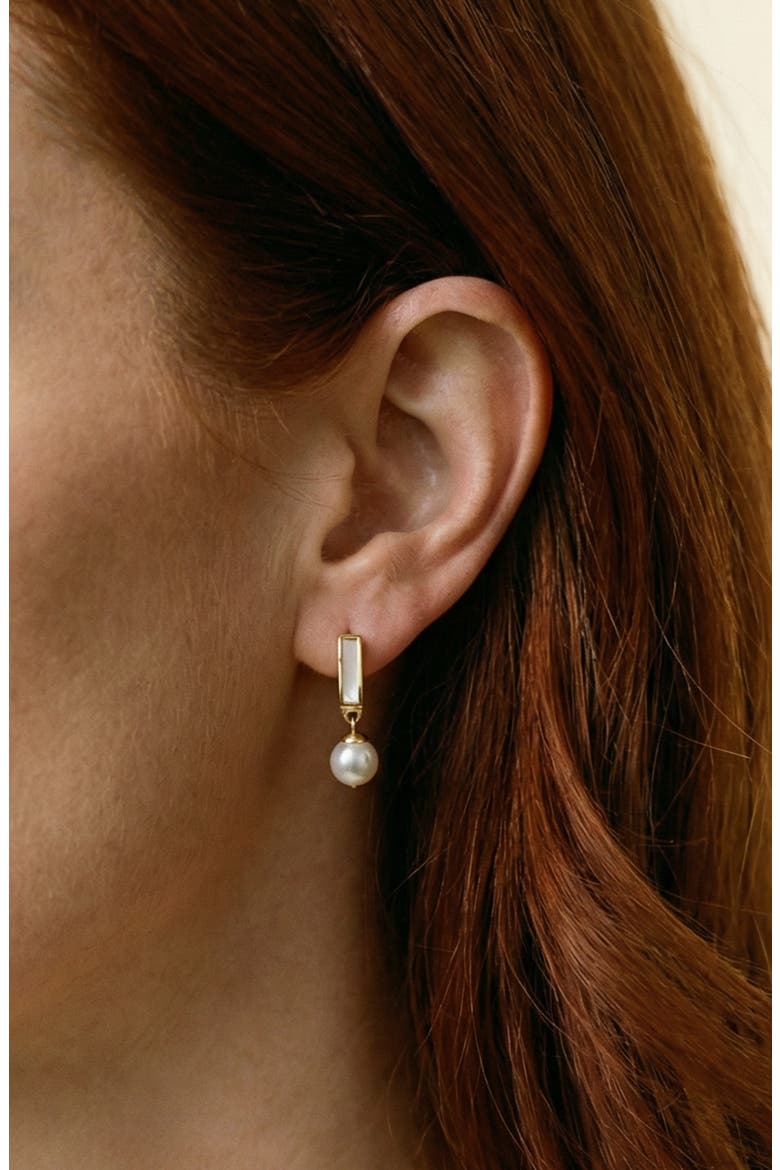 Mother-of-Pearl & Cultured Pearl Drop Earrings, Alternate, color, GOLD