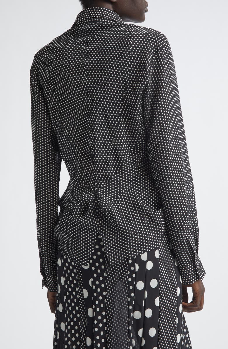 Junya Watanabe Polka Dot Georgette Button-Up Shirt, Alternate, color, Black/ White