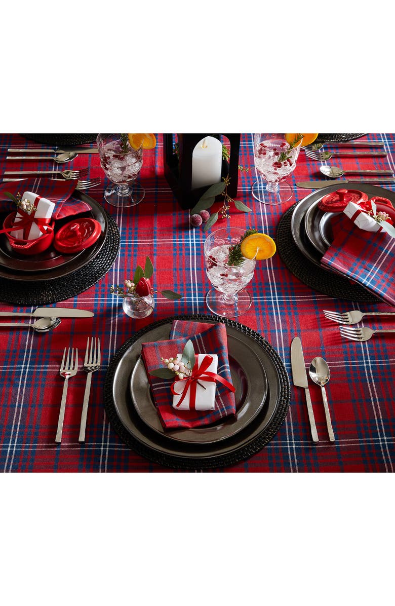 Solino Home Linen Table Runner for Dining Table, Holiday and Everyday Table Decor - Red Tartan Plaid, Alternate, color, Red And Navy