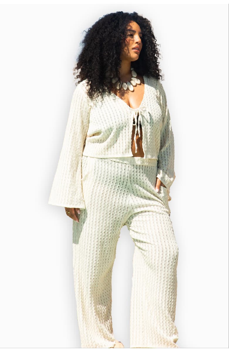 FASHION-SZN CURVE Wide Leg Crochet Resort Pants, Alternate, color, Beige