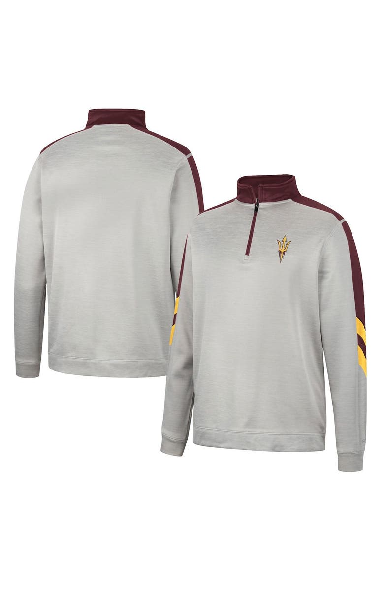 COLOSSEUM Men's Colosseum Gray/Maroon Arizona State Sun Devils Bushwood Fleece Quarter-Zip Jacket, Main, color,