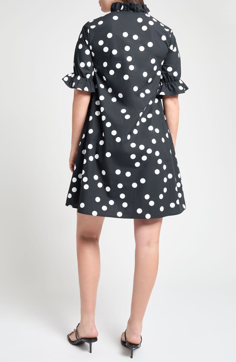 Ming Wang Ruffle Detail Poplin Shift Dress, Alternate, color, Black/ White