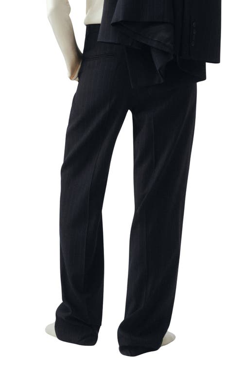 Mango Pinstripe Pleat Front Straight Leg Pants In Blue