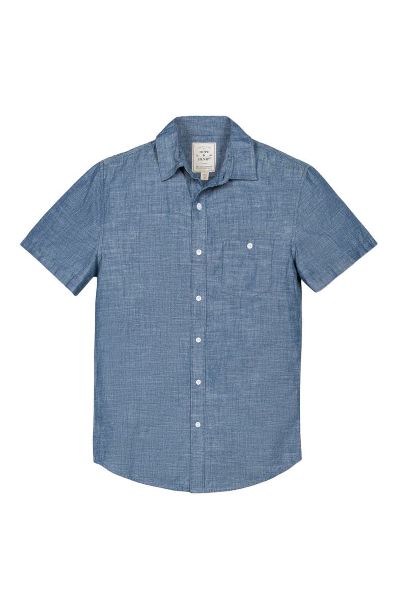 Hope & Henry Men's Organic Chambray Short Sleeve Shirt, Main, color, Blue Chambray