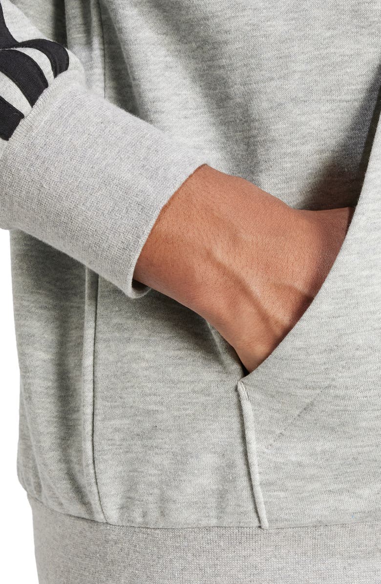 adidas Essential 3-Stripes Fleece Hoodie, Alternate, color, Grey Heather/ Black