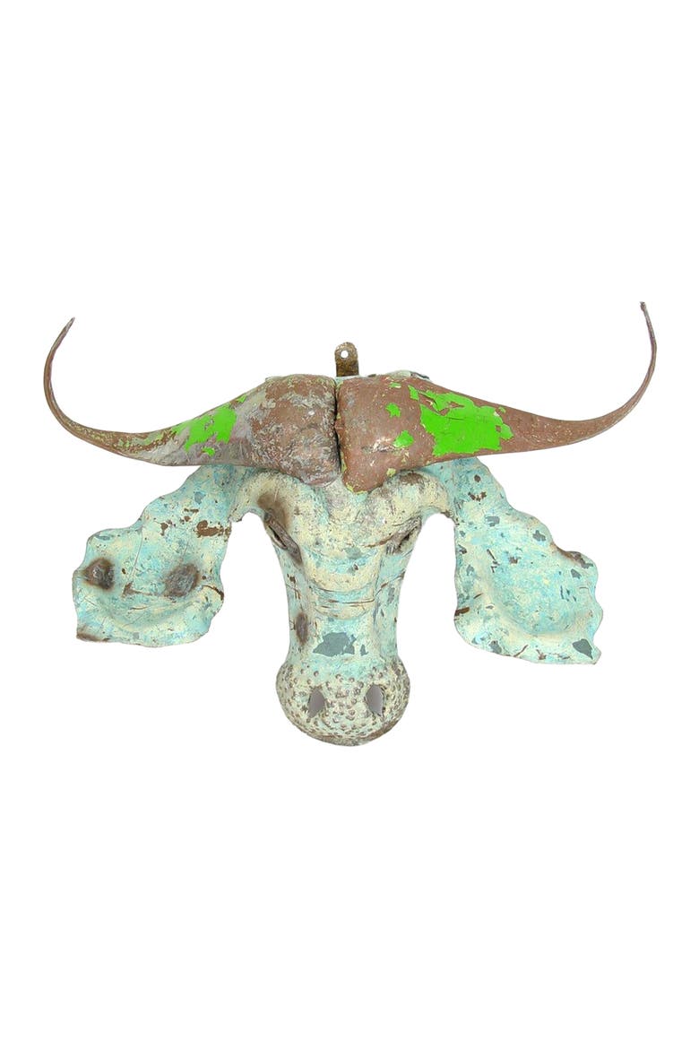 Buffalo Animal Mask - Recycled Metal Wall Art, Alternate, color, Grey