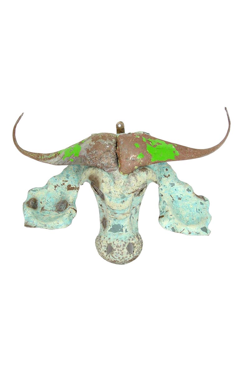 Mbare Buffalo Animal Mask - Recycled Metal Wall Art, Alternate, color, Grey