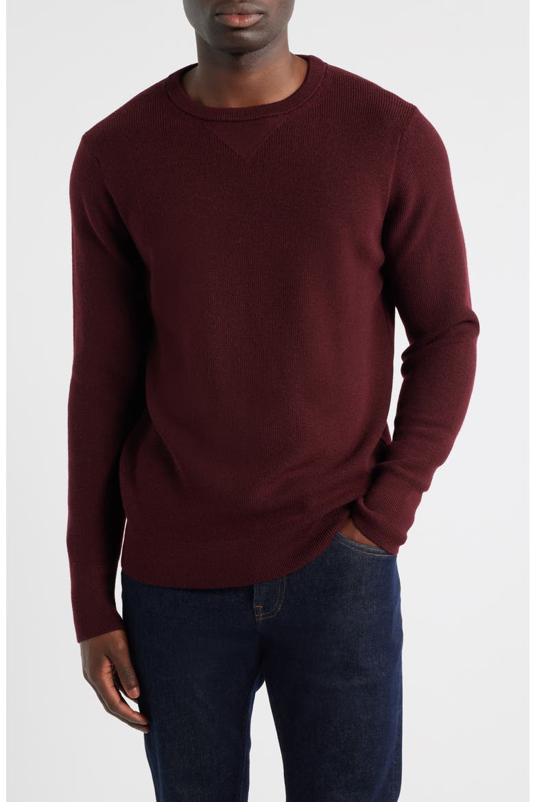 Merino Ribbed Crewneck Sweater, Main, color, BURGUNDY