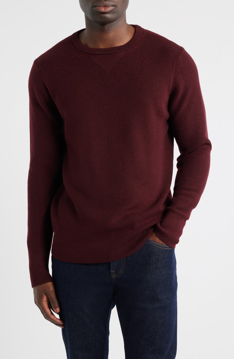 MERZ B SCHWANEN Merino Ribbed Crewneck Sweater, Main, color, Burgundy