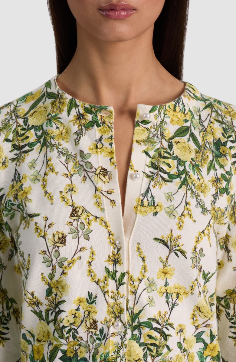 Alice + Olivia Carson Floral Cotton Blend Cardigan with Removable Collar, Alternate, color, Fresh Air Butter