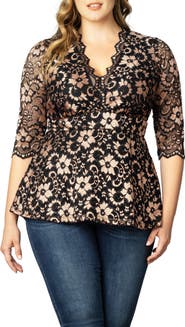 Kiyonna Luxe Lace Empire Waist Peplum Top