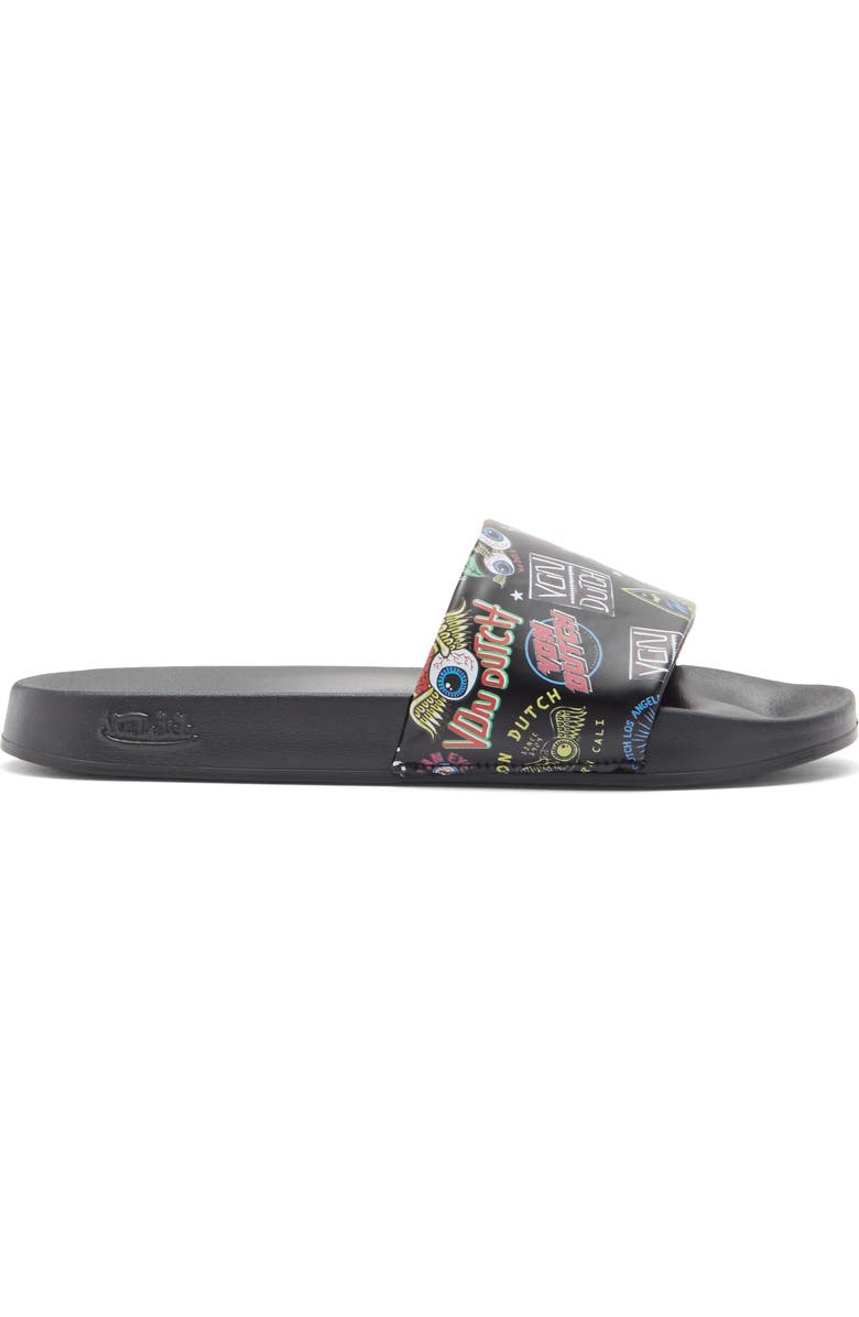 Von Dutch Logo Print Slide Sandal, Alternate, color, Black