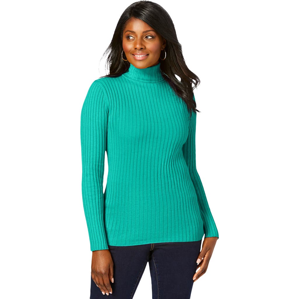 Jessica London Ribbed Cotton Turtleneck Sweater In Blue