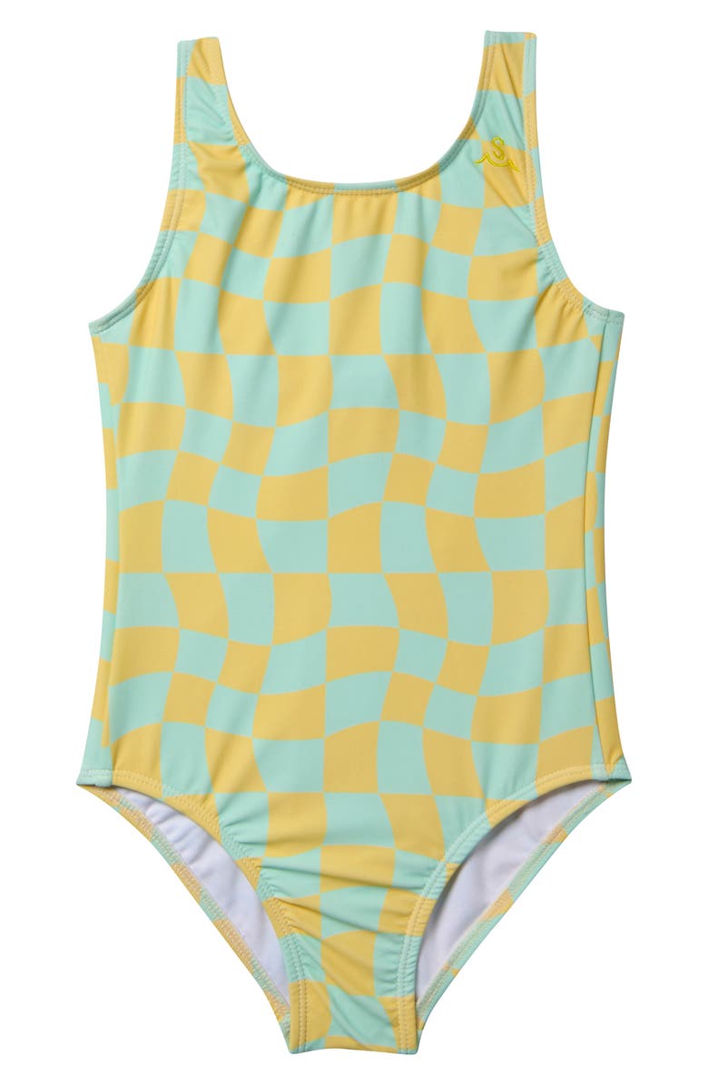 SEAESTA SURF Kids' Wavy Checks One-Piece Swimsuit, Main, color, Lemon