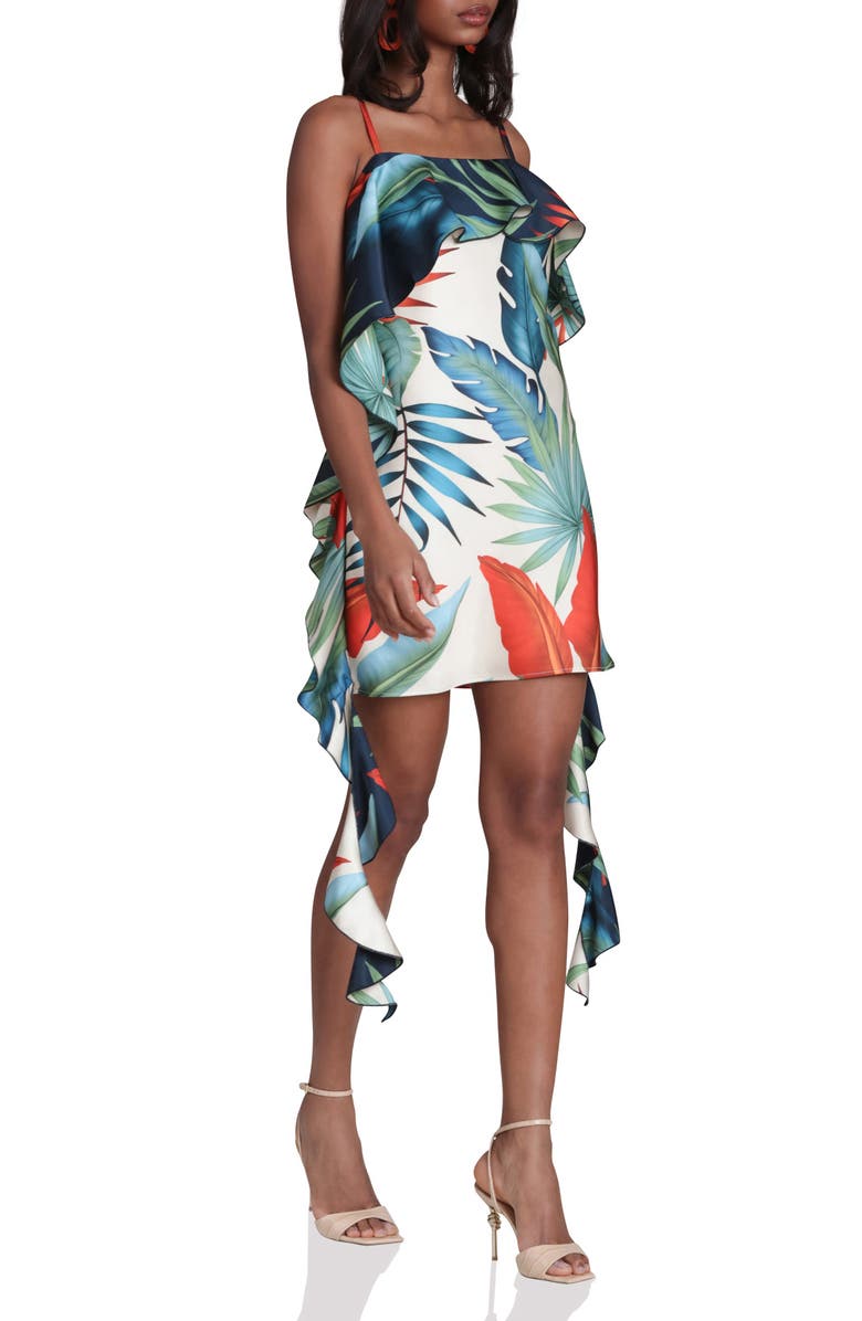 Avec Les Filles Asymmetric Ruffle Print Minidress, Alternate, color, 