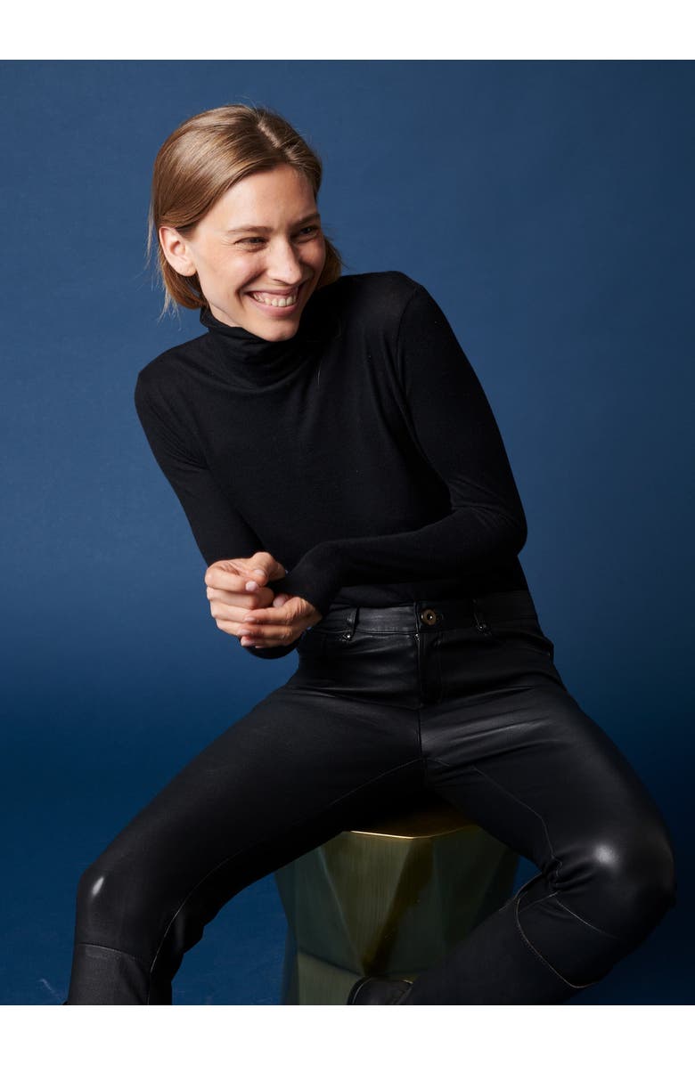 Majestic Filatures Soft Touch Long Sleeve Turtleneck, Alternate, color, Noir