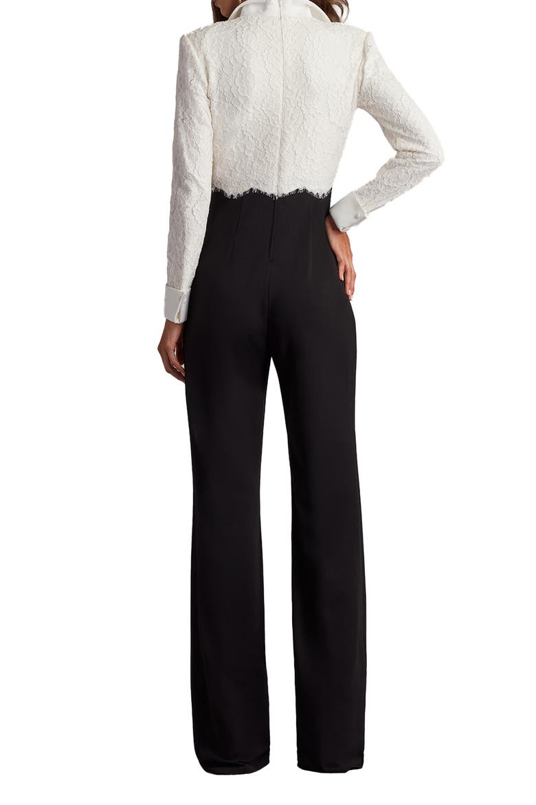 Cotton Blend Lace & Crepe Jumpsuit, Alternate, color, IVORY/ BLACK