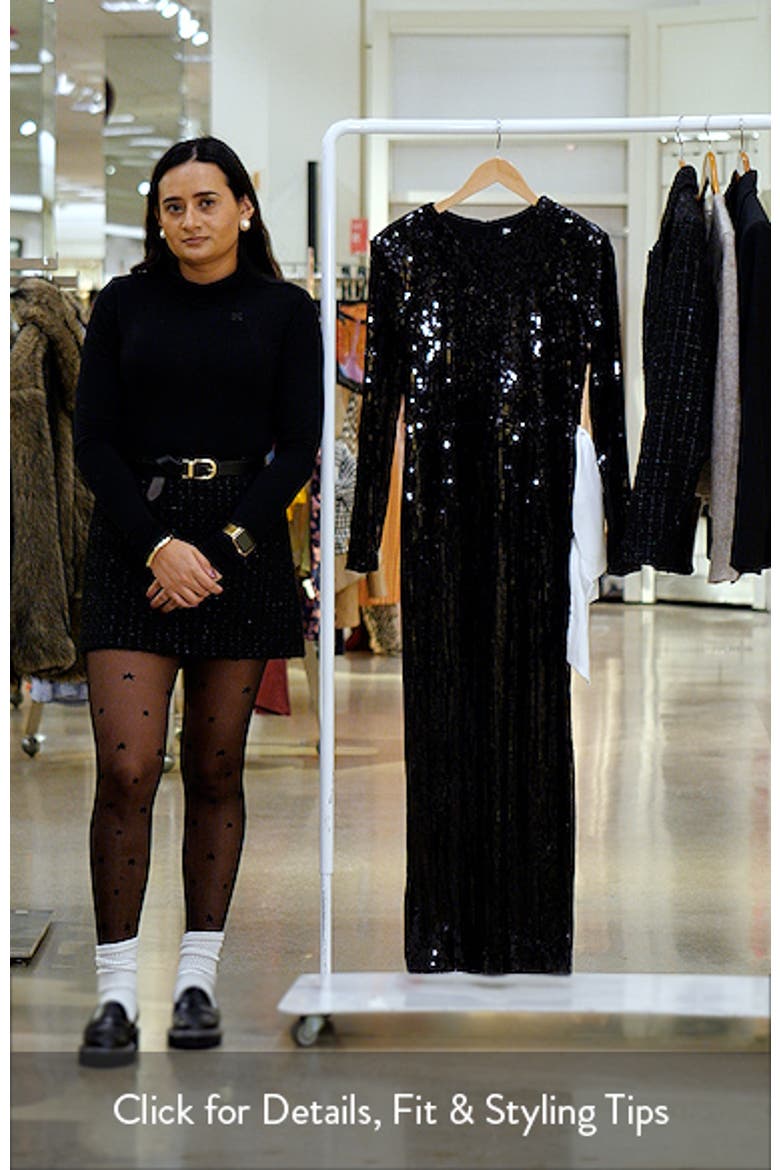 Charlize Sequin Side Bow Long Sleeve Maxi Dress video