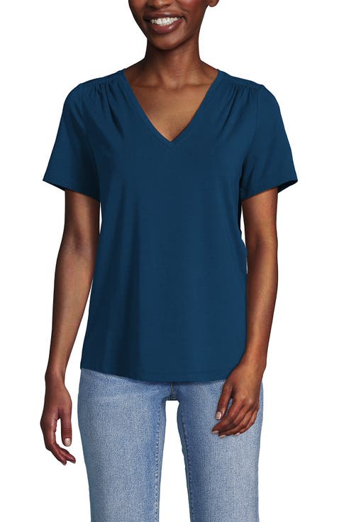 Short Sleeve Lightweight Jersey Gathered Shoulder T-Shirt