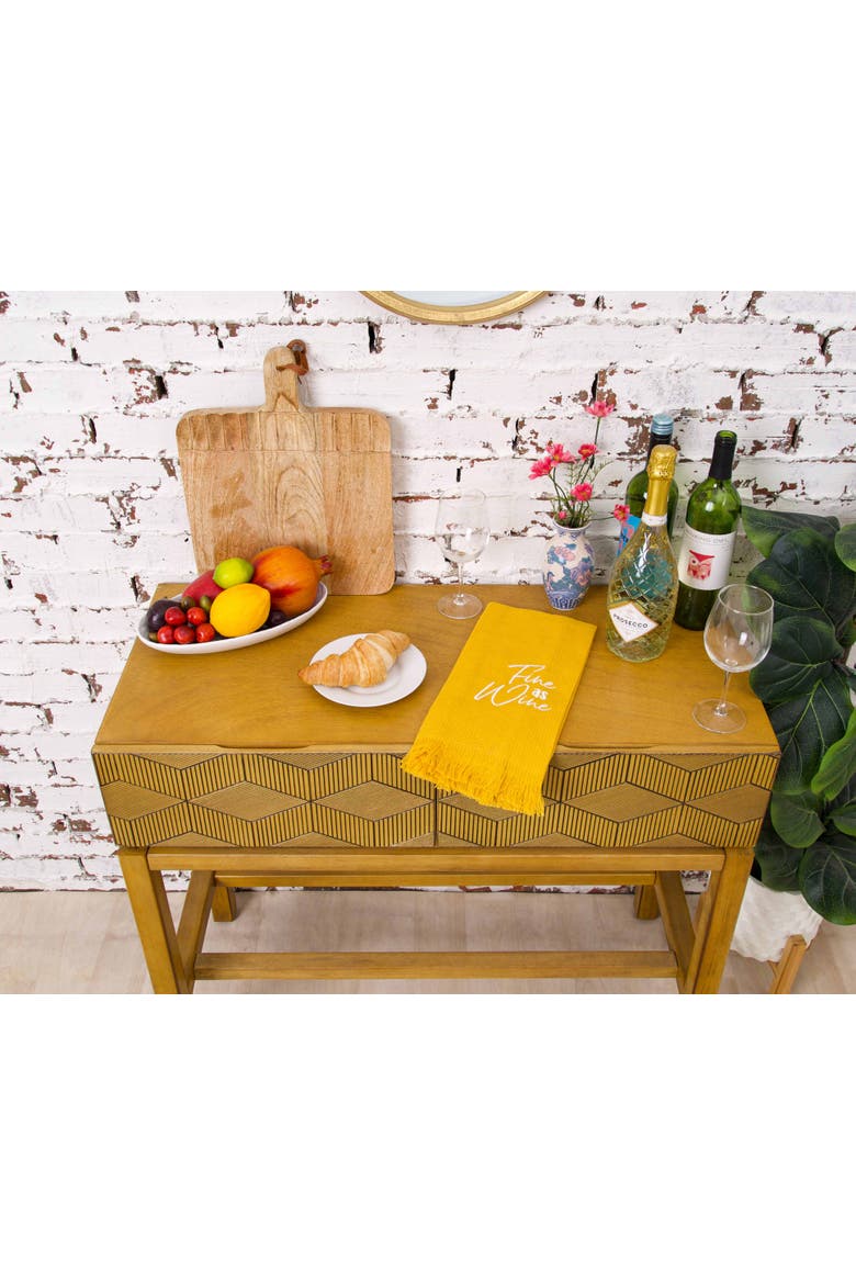 Fine As Wine Embroidered Waffle Weave Cotton Decorative Kitchen Dishtowel, Alternate, color, Yellow