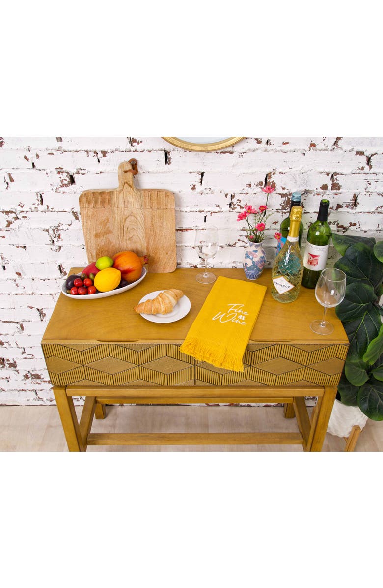 carol & frank Fine As Wine Embroidered Waffle Weave Cotton Decorative Kitchen Dishtowel, Alternate, color, Yellow