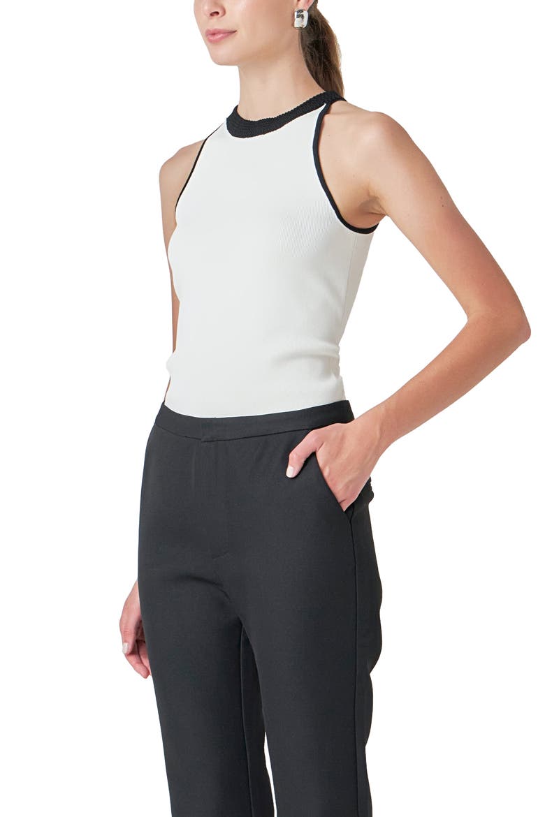 Contrast Detail Sleeveless Top, Alternate, color, WHITE/ BLACK