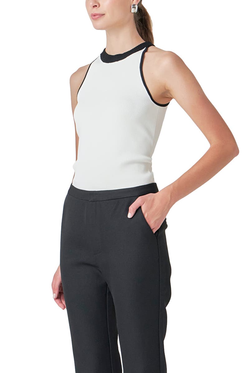 Endless Rose Contrast Detail Sleeveless Top, Alternate, color, White/ Black