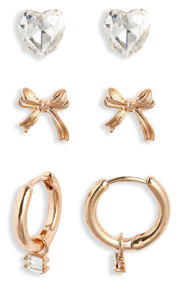 BP. Cherry Trio 3-Pack Earrings & Jewelry Tray Set, Alternate, color, Gold- Ivory