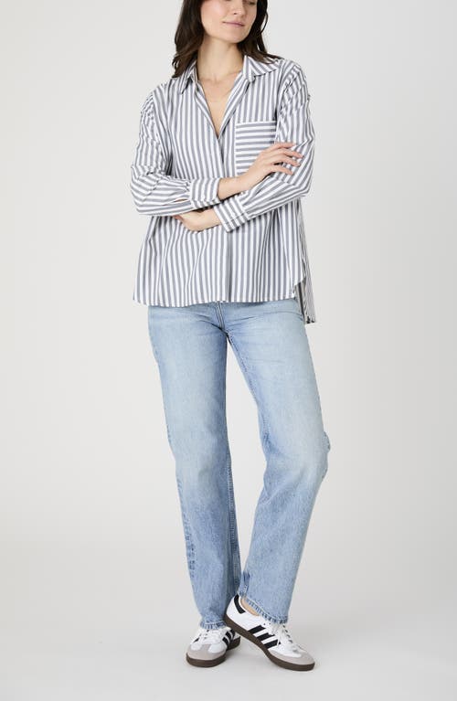 French Connection Thick Stripe Shirt In Light Grey/linen White