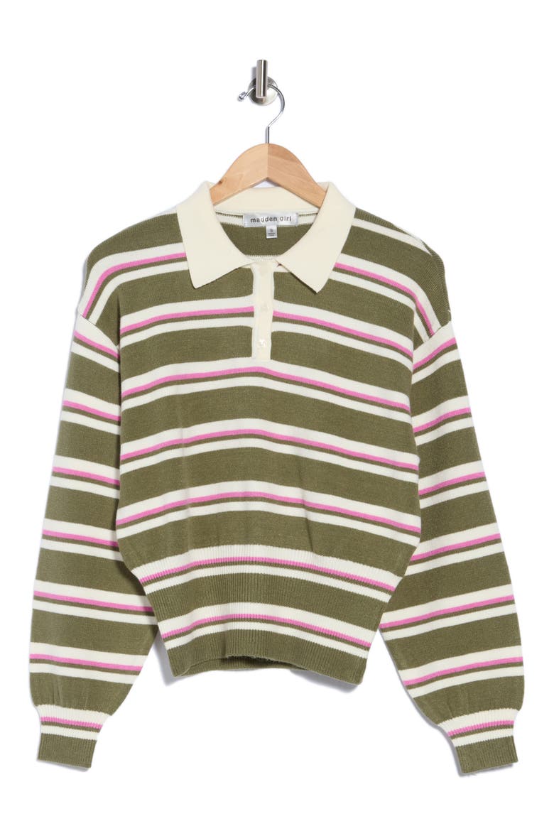 Striped Polo Sweater, Main, color, OLIVINE COMBO