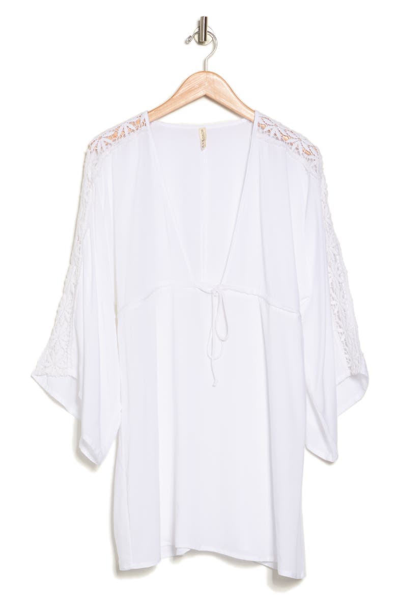 Lace Trim Cover-Up Tunic Top, Alternate, color, WHITE