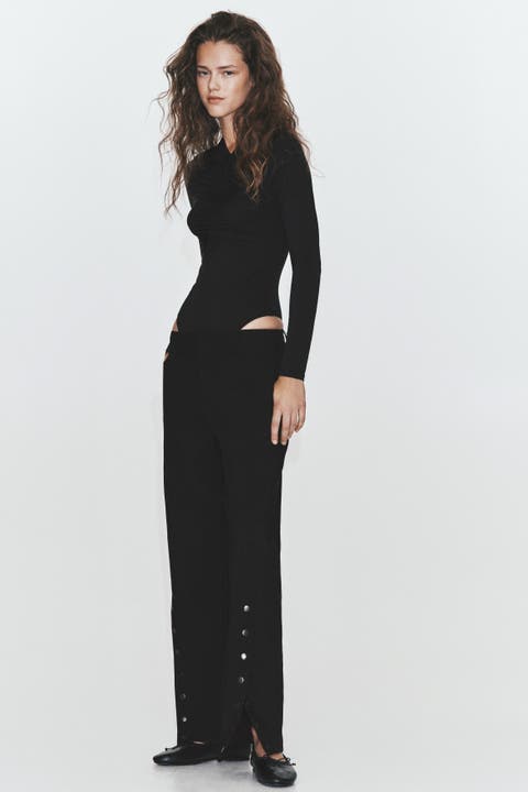 Slit-hem Twill Pants
