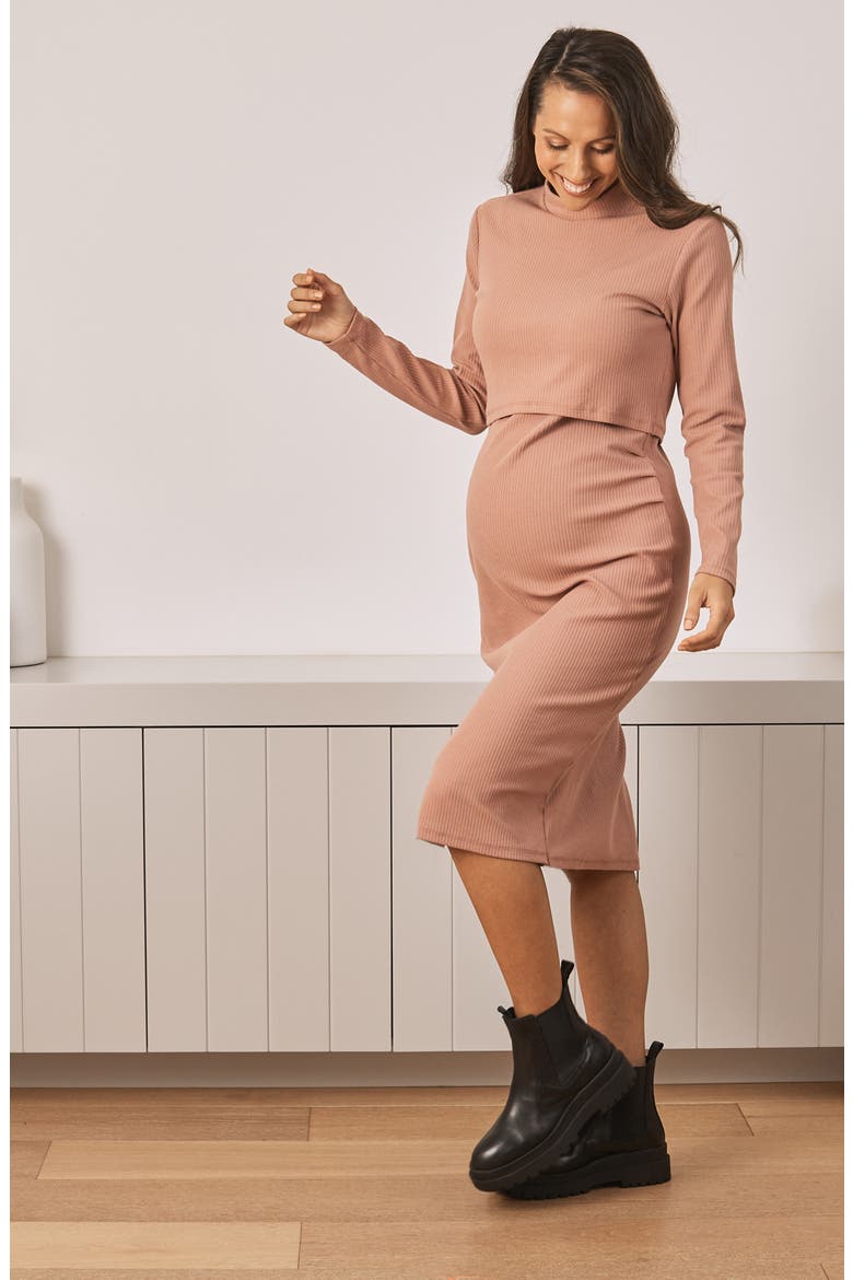 Ribbed Crop Top & Tank Dress Maternity/Nursing Set, Alternate, color, SIMON
