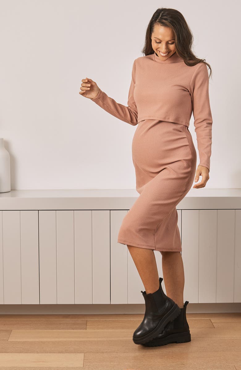 Angel Maternity Ribbed Crop Top & Tank Dress Maternity/Nursing Set, Alternate, color,