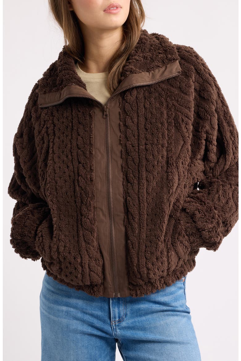 Cable Stitch Fleece Jacket, Alternate, color, BRACKEN